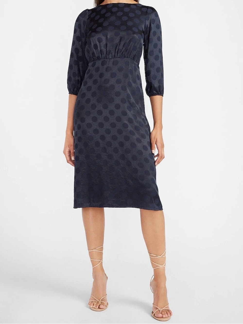 Express Navy Polka Dot Midi Dress